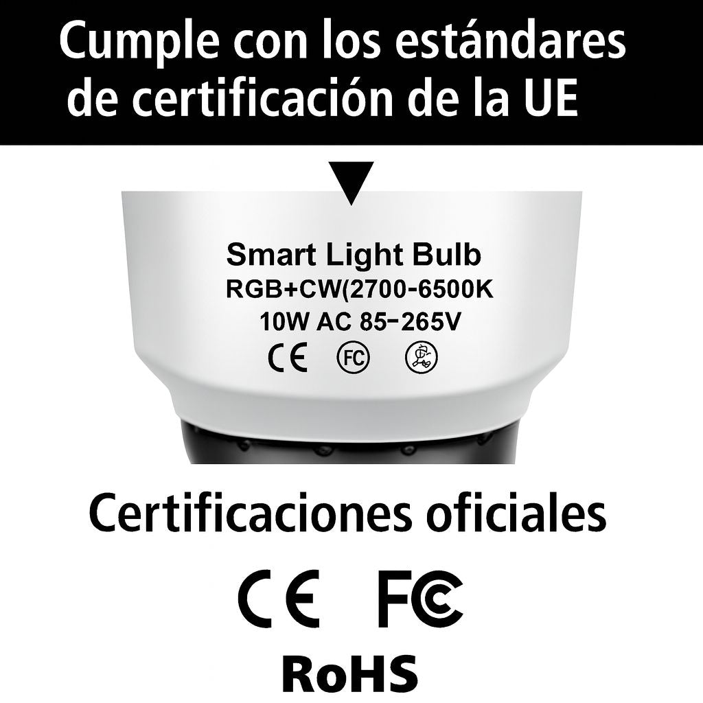 Bombilla inteligente WiFi RGB E27 | Control por móvil y voz