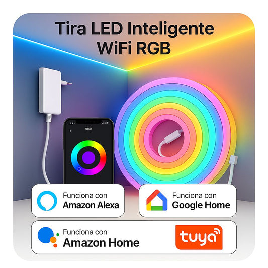 Tira LED Inteligente WiFi 3 m | RGB Multicolor | Control por móvil y voz | Resistente al agua
