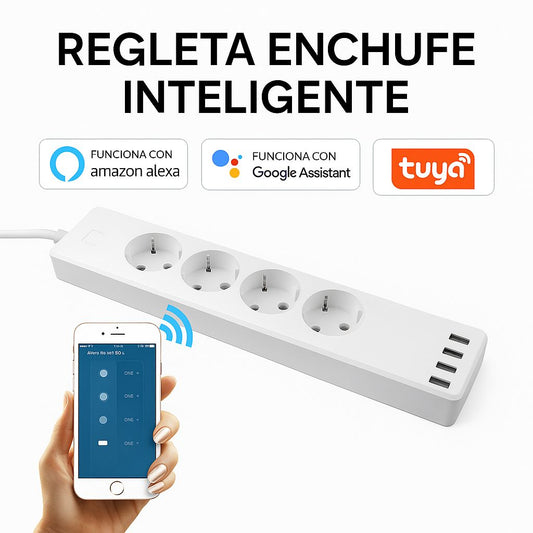 Regleta Inteligente WiFi con 4 Tomas y 4 Puertos USB | Compatible con Alexa, Google Home y App Tuya