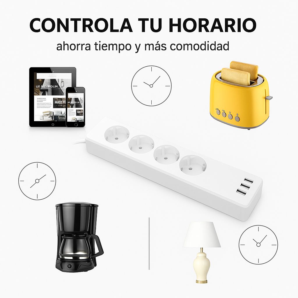 Regleta Inteligente WiFi con 4 Tomas y 4 Puertos USB | Compatible con Alexa, Google Home y App Tuya