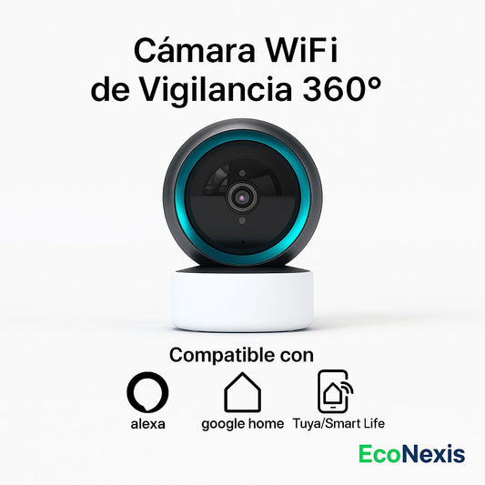 Cámara de Seguridad WiFi 360° Inteligente con Visión Nocturna, Audio Bidireccional y App Tuya | Full HD 1080p