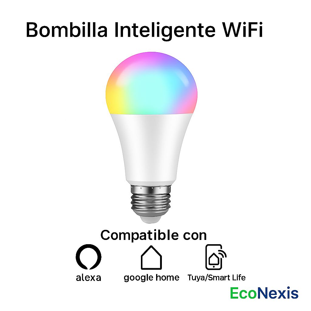 Bombilla inteligente WiFi RGB E27 | Control por móvil y voz
