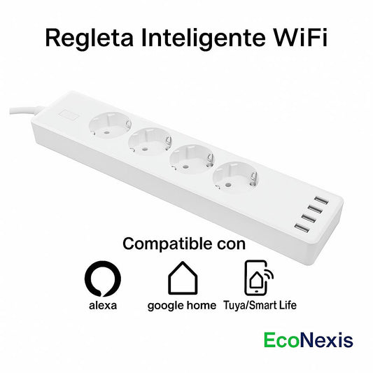 Regleta Inteligente WiFi con 4 Tomas y 4 Puertos USB | Compatible con Alexa, Google Home y App Tuya
